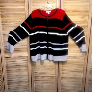 August Max Woman Sweater Red Black White  Zip Front Cardigan 2X